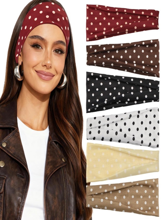 Tiefebene 6 Pack Polka Dot Headband for Women - Non Slip Elastic Floral Hairbands, Stocking Stuffers Soft Fabric Hair Bands for Yoga Workouts, Breathable Head Bands for Hairstyles & Outfits, Christmas Gift - Image 1